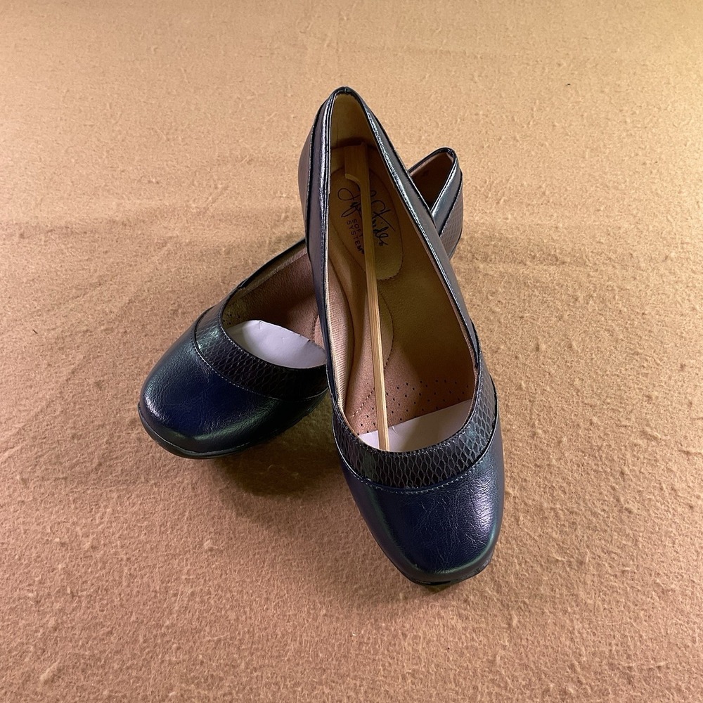 LifeStride Women's Deja Vu Flat Shoes Navy Blue 7.5 Medium Soft System Snake